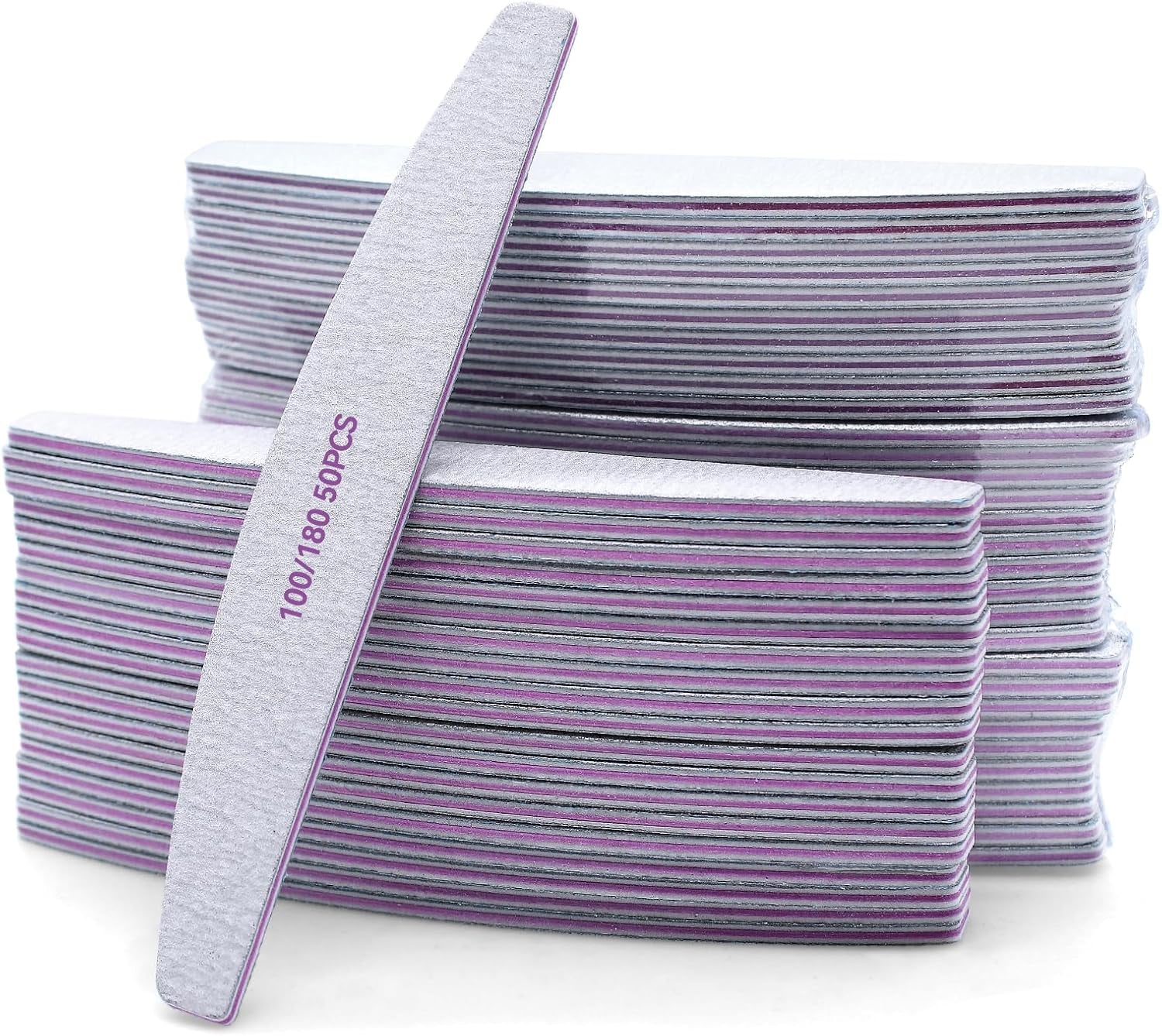 50 Stück Nagelfeile 100/180, Halbmond Nagelfeilen Für Gelnägel, Doppelseitige Nagelfeilen Set, Nagelvijl, Grit Wegwerpnagelvijl voor Nagelstudios DIY Nail Art Zuhause, Weiß