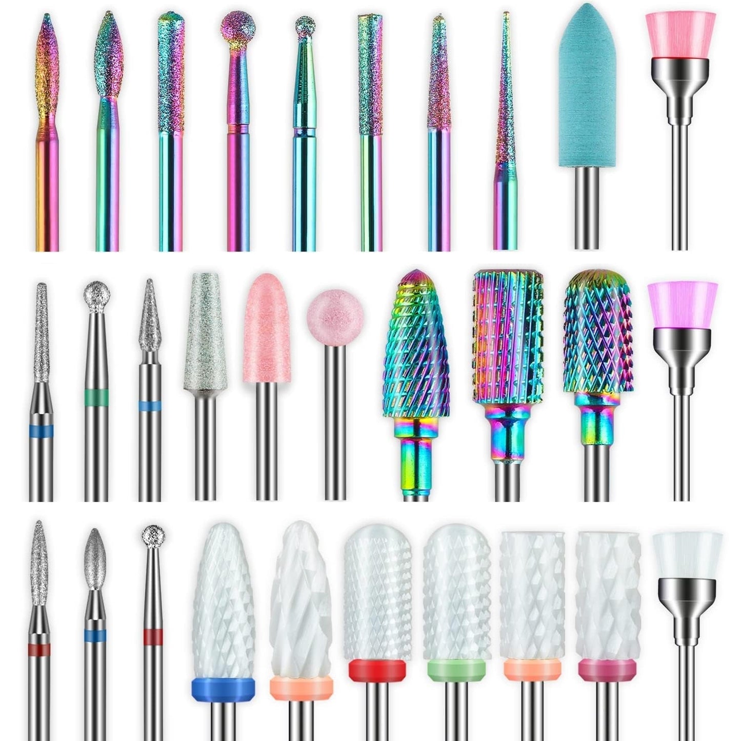 Depvko 30 Stück Nagelfräser Aufsätze Bits, 3/32'' Keramik Bohrer Für Nägel Acryl Diamant-Nagelhaut-Efile-Hartmetall-Retferner Für Zuhause Salon Gel, Maniküre Pediküre-Werkzeuge (Inclusief 3 Etueln)