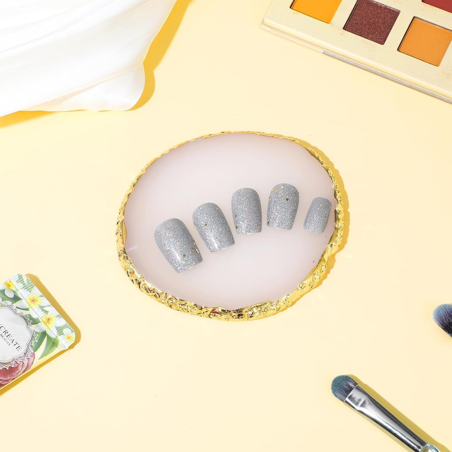 Harz Nail Art Palette,Maniküre Gemalt Palette,Goldener Rand Nagelleck Palette,Nail Art Make up Paletten Display Fach Nagel DIY Zubehör(Weiß)