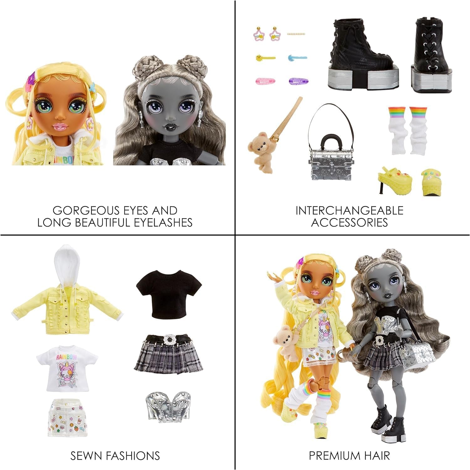 Special Edition Rainbow High Shadow High - Madison Twins Sunny en Luna - 2 modepoppen in gele en grijze designeroutfits, mix & match met accessoires - voor verzamelaars en kinderen van 4-12 jaar