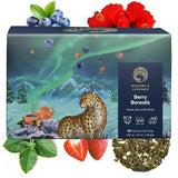 Blooms & Leopard Premium Groene Theezakjes - Berry Borealis Blend met Hibiscus, Bosbes, Aardbei en Groene Munt - 20 Pyramide Theezakjes voor Warme of Koude Thee