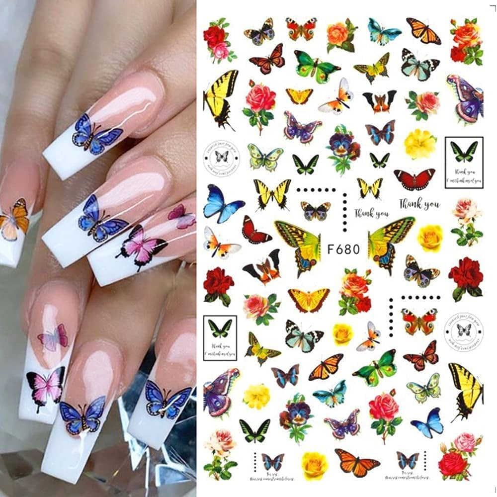 JMEOWIO Nagelsticker Schmetterling 8 Blätter Nagelaufkleber Selbstklebend Blau Schwarz Gold Schmetterling Nail Art Decoratie Nagel Design Zubehör