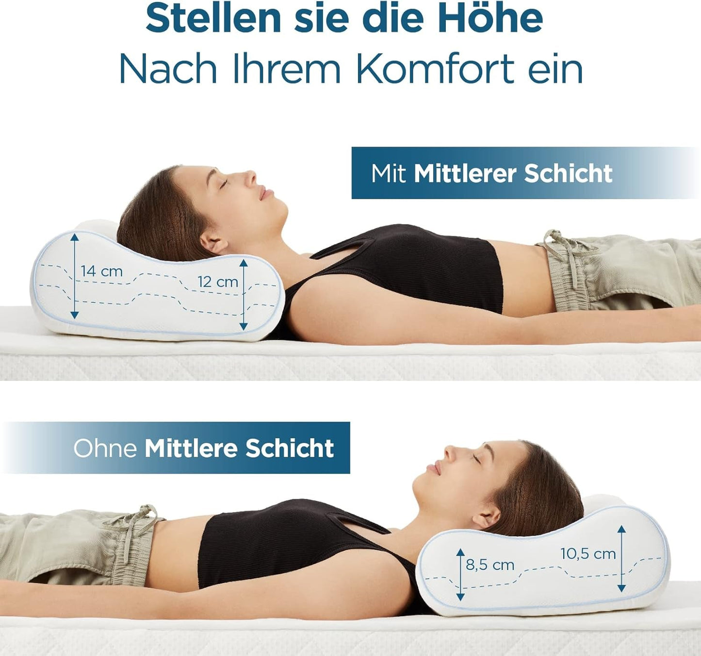 ORTHOVERSE orthopedisch kussen - neksteunkussen, slaapkussen, kussen, traagschuimkussen, kussen, nekpijnkussen - in hoogte verstelbaar, aloë vera hoes, medische hulp Naty Shop Cervicale orthopedische kussens