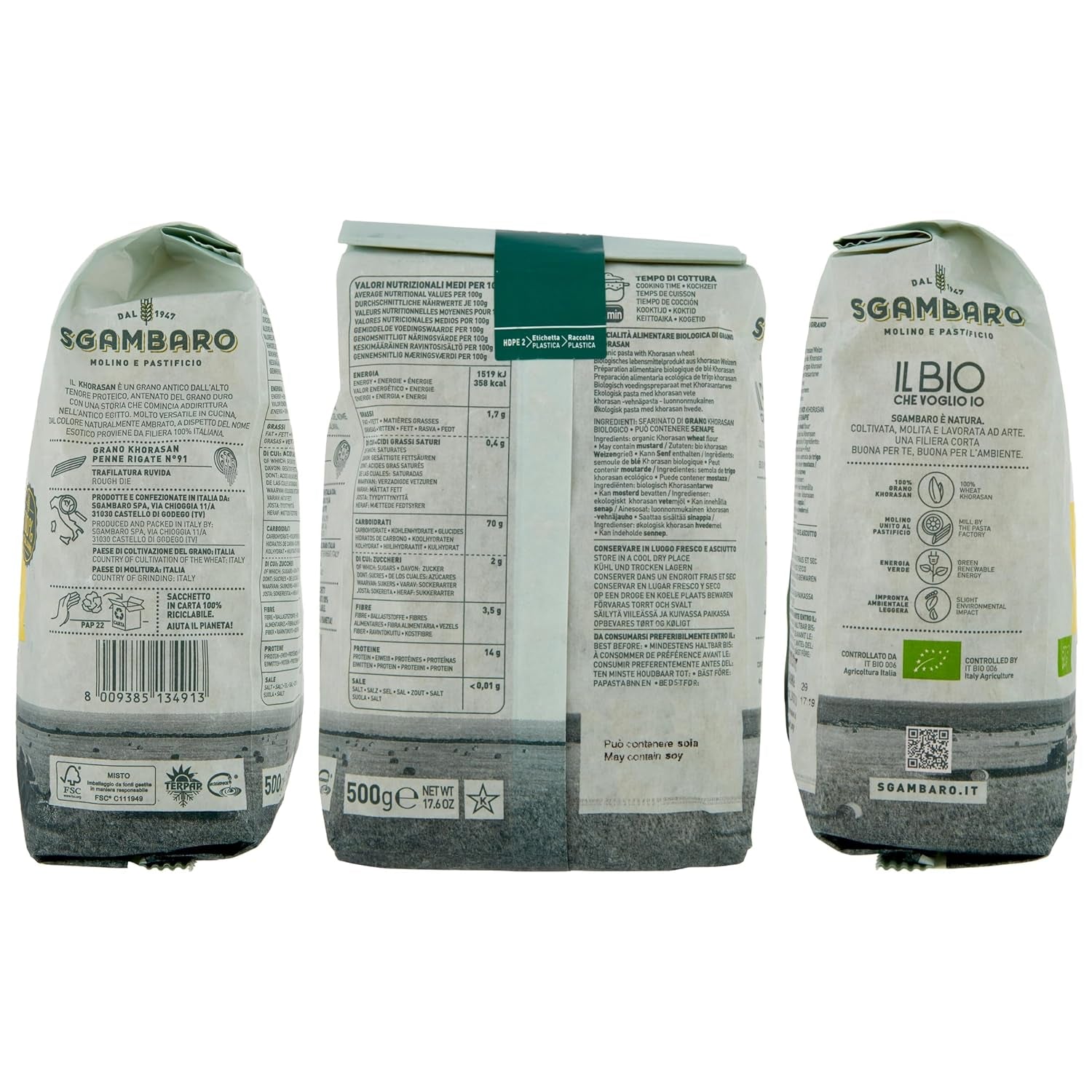 Biologische Penne Rigate Pasta N.91 - 500g van Khorasan Tarwe - Oude tarwe, rijk aan eiwitten, 100% verbouwd in Italië - Veelzijdig in de keuken en rijk aan voedingsstoffen