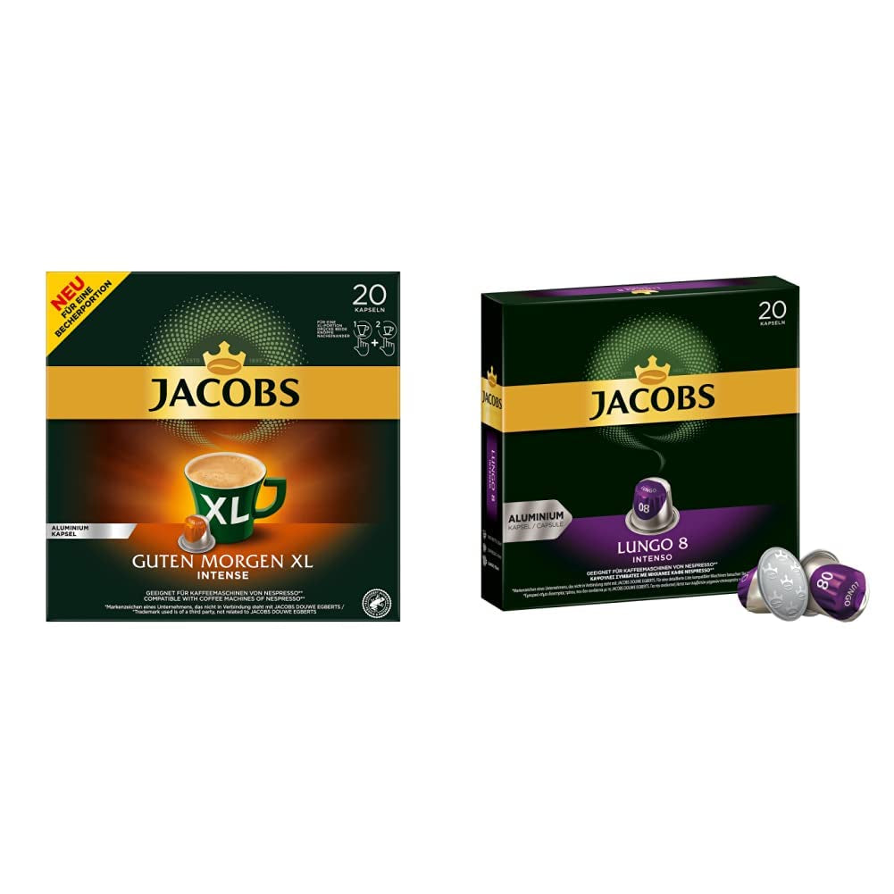 Jacobs Kaffeekapseln Guten Morgen XL Intense - 10er Pack (10 x 20 Getränke) & Kaffeekapseln Lungo Intenso, Intensität 8 van 12, 200 Nespresso®* compatibel Kapseln, 10 x 20 Getränke