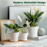 T4U 16 cm plastic bloempot met schotel, set van 6 plastic kruidenpotten met meerdere afvoergaten, ronde pot voor binnen en balkon vetplanten, cactussen, wit