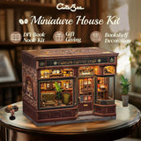 CUTEBEE Boekenhoekset - DIY-poppenhuizen, LED-verlichte miniatuurhuisbouwset voor volwassenen, 3D houten puzzel en boekenstandaard - Boekenplankdecoratie en cadeau (hoekcafé)