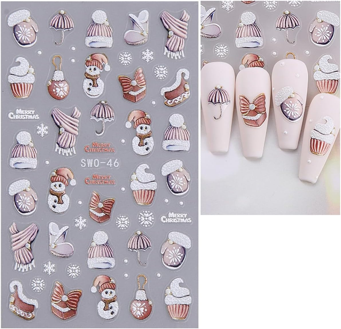 JMEOWIO Nagelsticker Weihnachten 6 Blatt Nail Art Sticker Selbstklebend Nagelaufkleber Schneeflocke Winter Urlaub Süß Decoratie Nageldesign Zubehör
