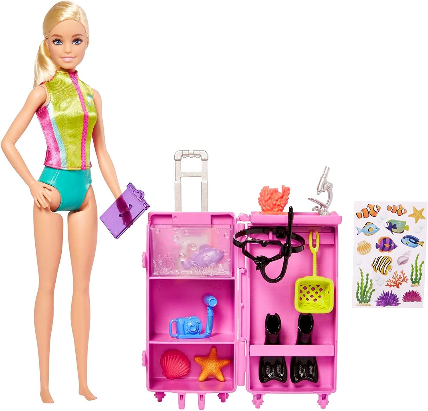 Barbie You Can Be Anything-serie, mariene bioloog, 1x pop met blond haar, zwempak, dolfijn, accessoires, kindercadeau, speelgoed vanaf 3 jaar, HMH26