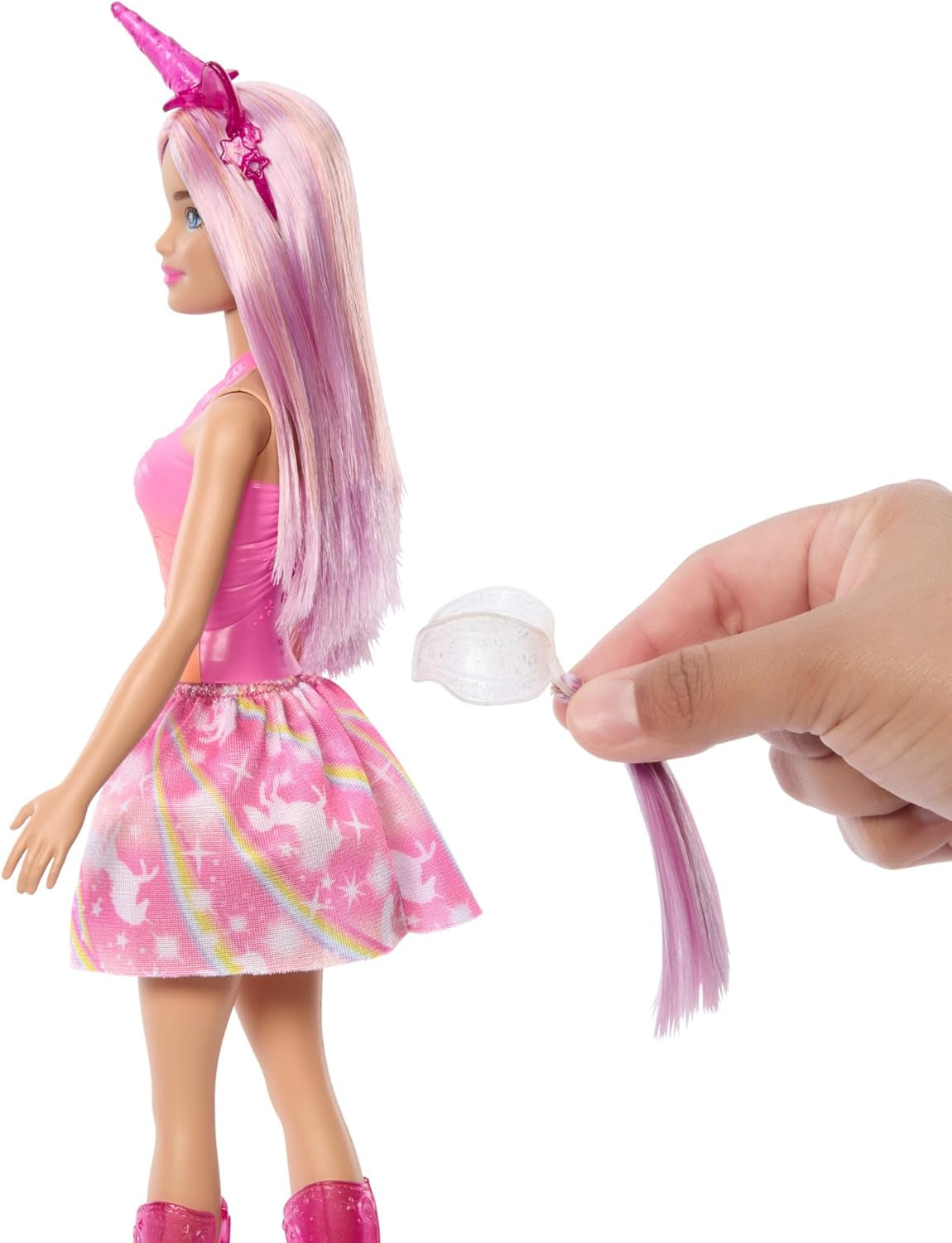 Barbie Eenhoornpoppen met kleurrijk fantasiehaar, outfits met kleurverloop en fantasieaccessoires rond het eenhoornthema, HRR13 Naty Shop Dolls