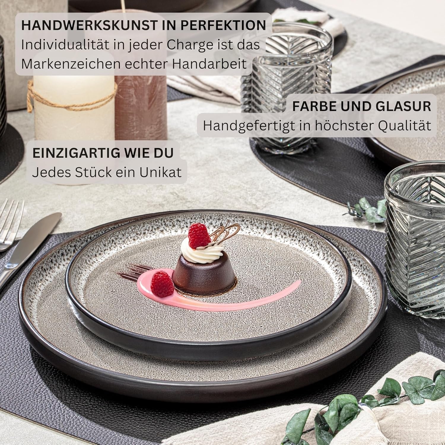 SÄNGER Luxor | Serviesset van steengoed, 18-delig, bordenset voor 6 personen, serviesset (6 dinerborden, 6 mueslischalen, 6 dessertborden), krasbestendig bruin-beige serviesgoed | DE WAARDE-COLLECTIE