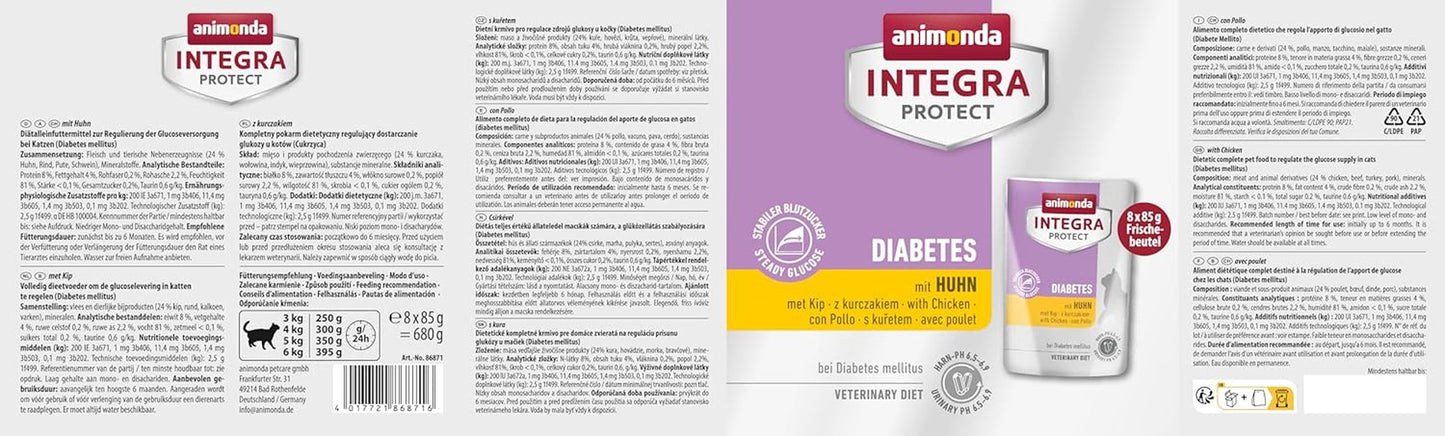 animonda INTEGRA PROTECT natvoer voor katten met diabetes en puppy's (8 x 85 g), aanbevolen door dierenartsen bij diabetes, volledige dieetvoeding voor volwassen katten, ontwikkeld in samenwerking met dierenartsen.