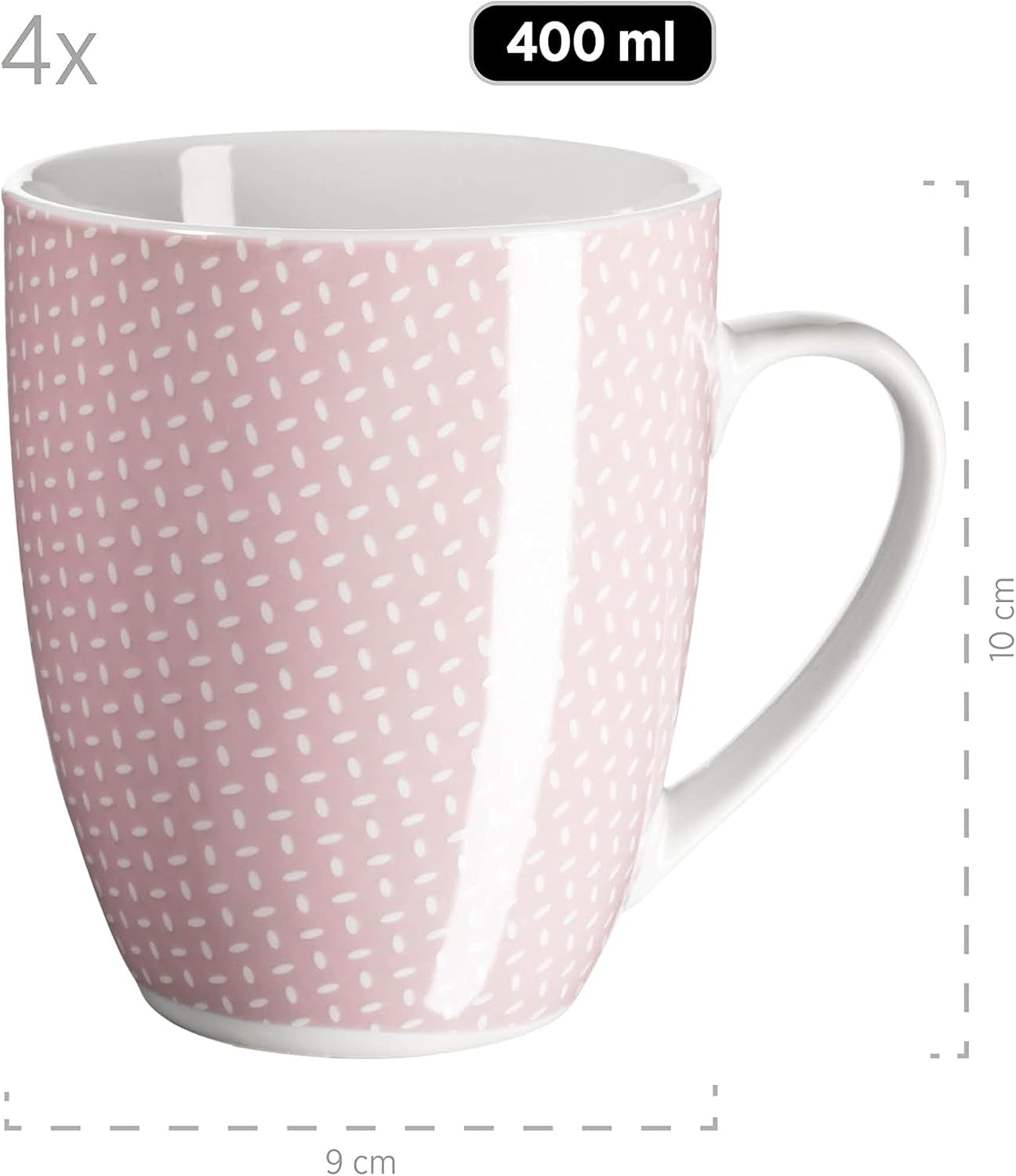 MÄSER Kitchen Time II, Serviesset voor 4 personen, Combiservies met 16 stuks in pastelkleuren met subtiel patroon, Porselein, Roze