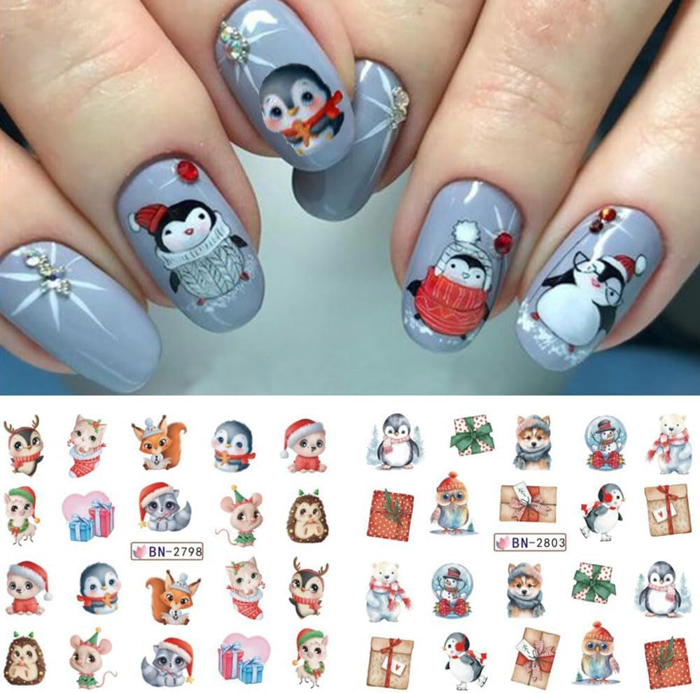 3D-kerstnagelstickers Zelfklevende wateroverdracht Kerstboom Sneeuwvlok Eland Pinguïn Kerstnagelkunst Winternagelontwerpen Kerststickers Nagelaccessoires