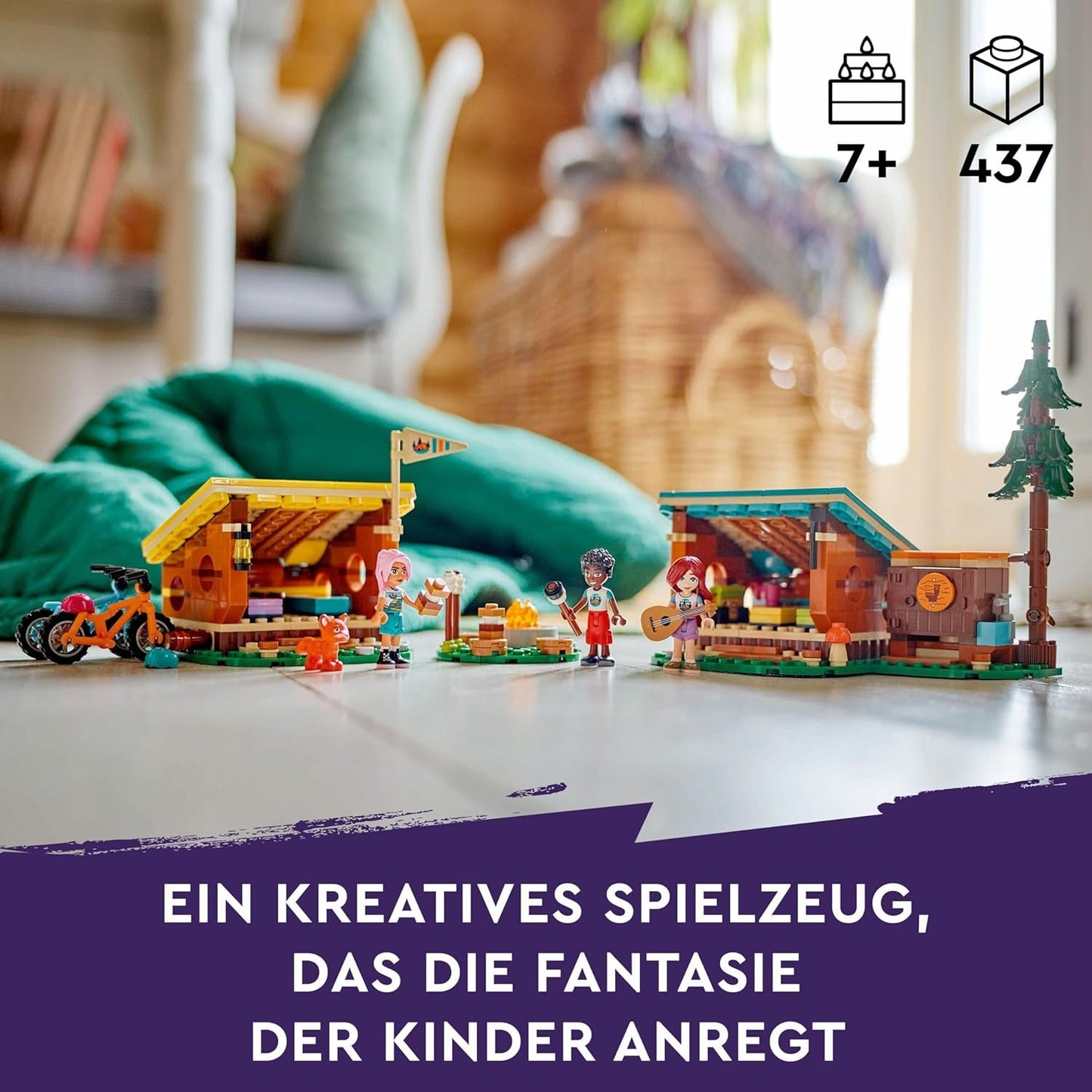 LEGO Friends Gezellige hutten op avonturenkamp, rollenspel voor buiten, kinderspeelgoed voor meisjes en jongens vanaf 7 jaar met 3 figuren en vos, kampeerspeelgoed 42624 Bouwsets Besuche den LEGO-Store