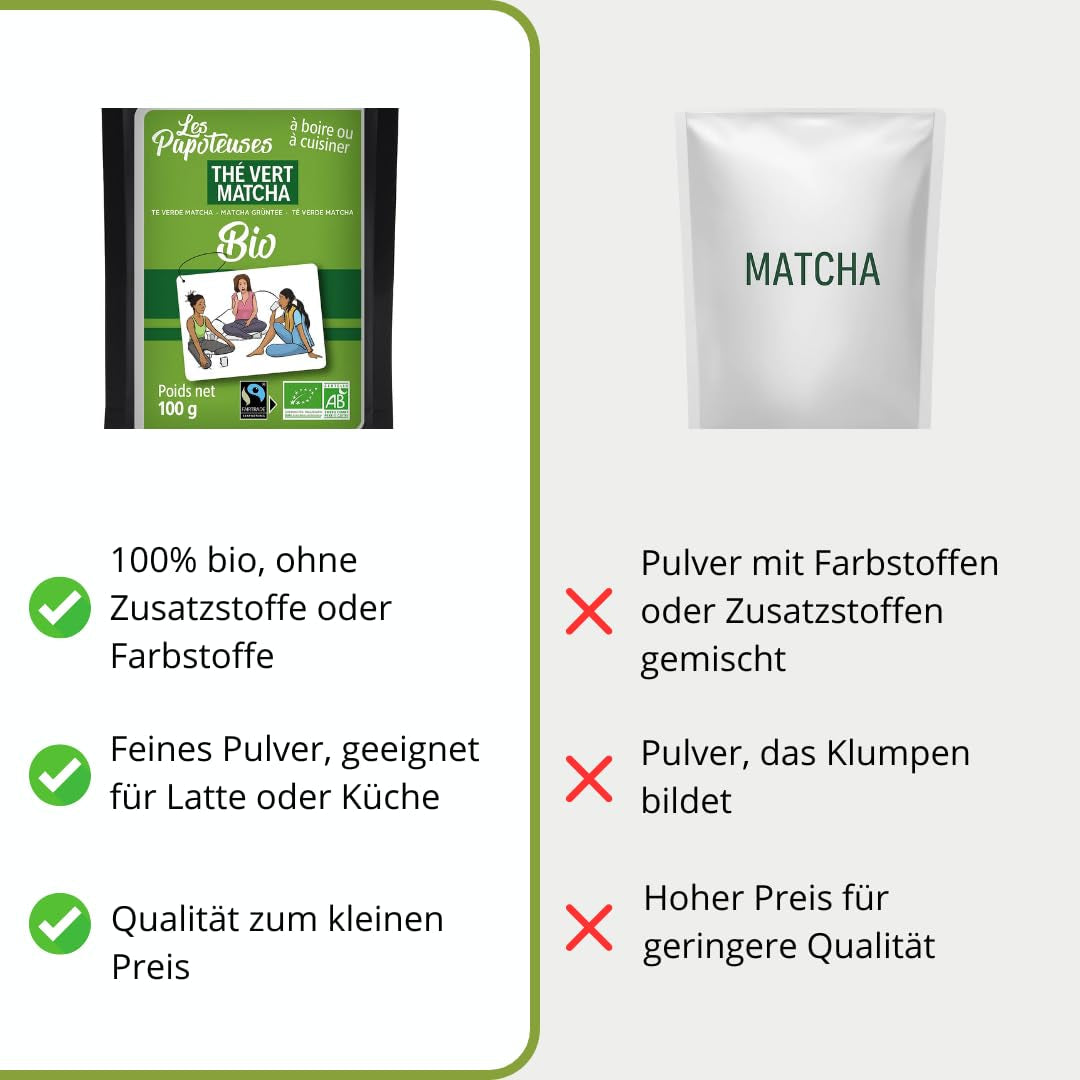 | Matcha biologisch poeder 100 g | Groene Thee Matcha Poeder Ceremoniële Kwaliteit | 100% natuurlijk en premium kwaliteit | Ontgiftende thee | Compatibel met Matcha-set, steel, kom en glas.