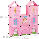 Relaxdays modulaire plank voor kinderkamers, prinsessenkasteelontwerp, kunststof, doe-het-zelfkast met deuren, HL: 128 x 110 x 37 cm, roze