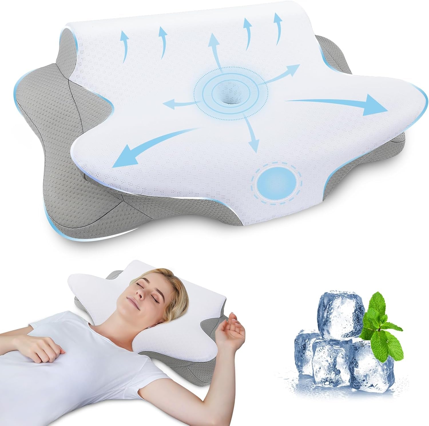 SAHEYER Nekkussen 2 in 1 Ergonomisch neksteunkussen en nekrolkussen Orthopedisch kussen voor zijslapers Memory Foam kussen voor zijslapers Rug- en buikorthopedische nekkussens Naty Shop Grijs