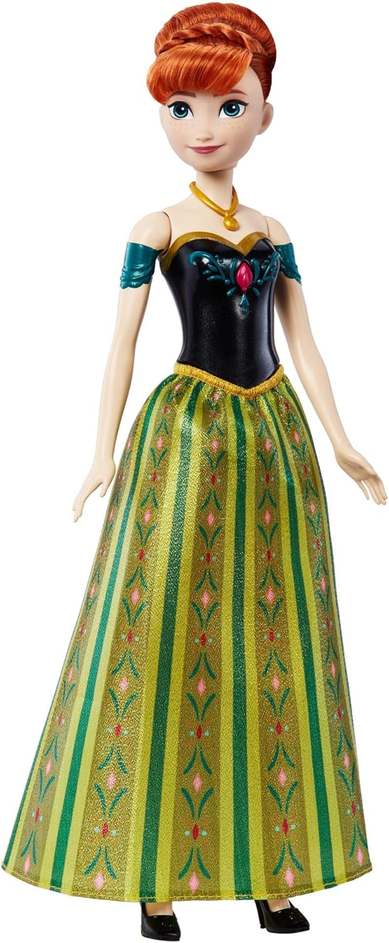 Mattel Toys Disney Frozen Anna zingende modepop in iconische outfit zingt "For the First Time" uit de Disney-film in het Engels, Frans, Duits, Italiaans, JDL59