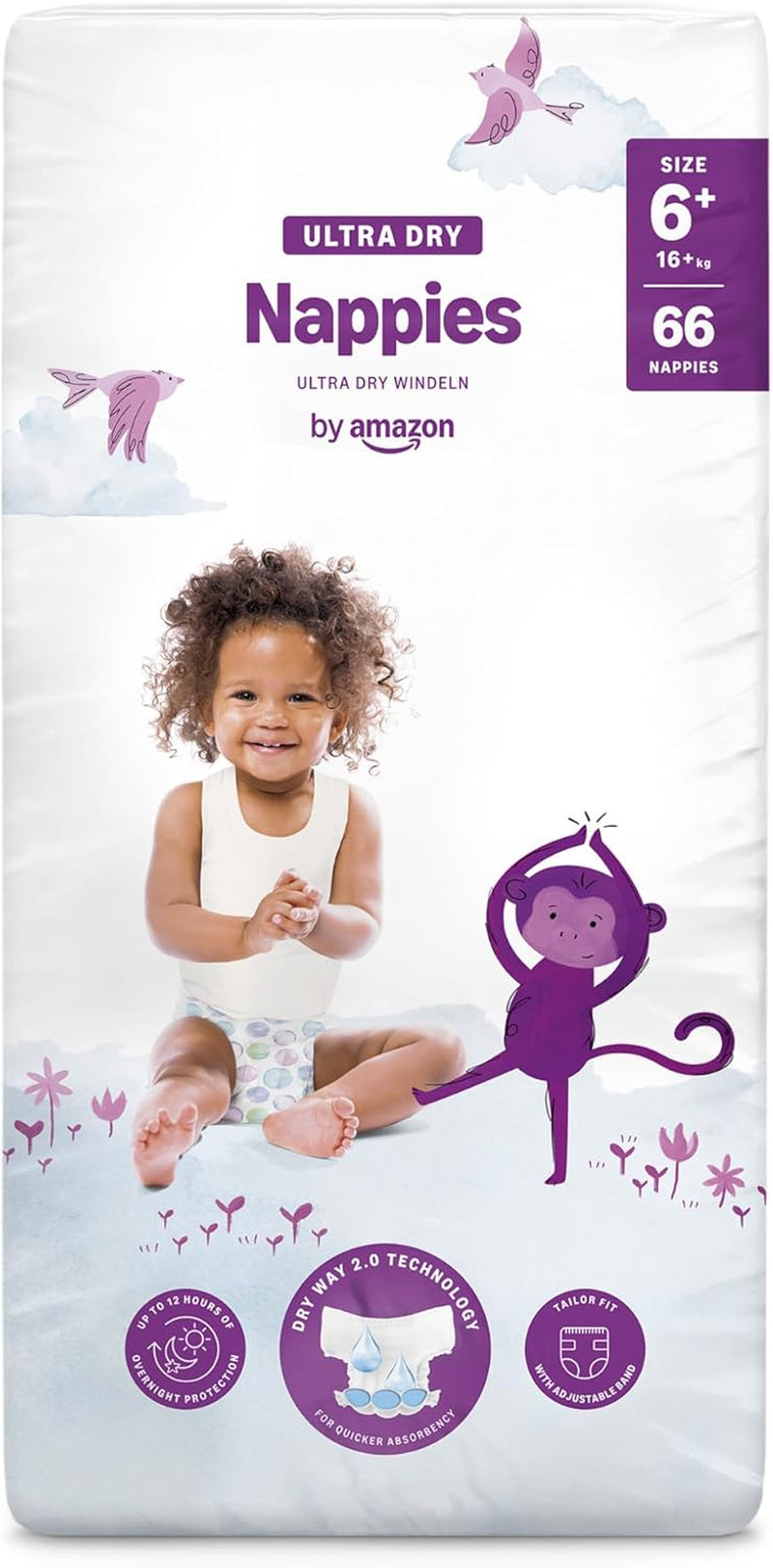 Amazon Ultra Dry-luiers, maat 1 (2-5 kg) - maanddoos, wit, 96 stuks (2 verpakkingen van 48) (voorheen merk Mama Bear, identiek product)