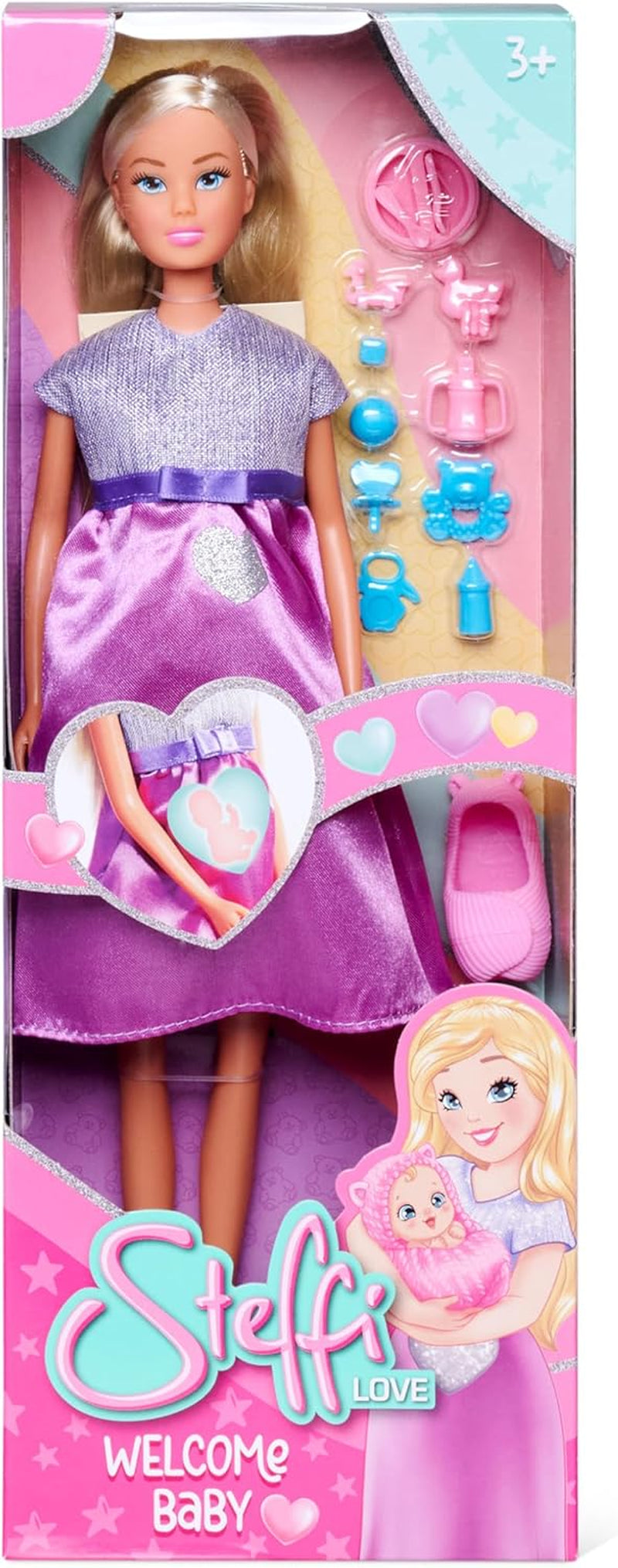 Simba Steffi Love Welcome Baby 29 cm zwangere Steffi 12-pack rollenspelaccessoires modepop met babypop van 4 cm speelgoed voor leeftijden vanaf 3 jaar