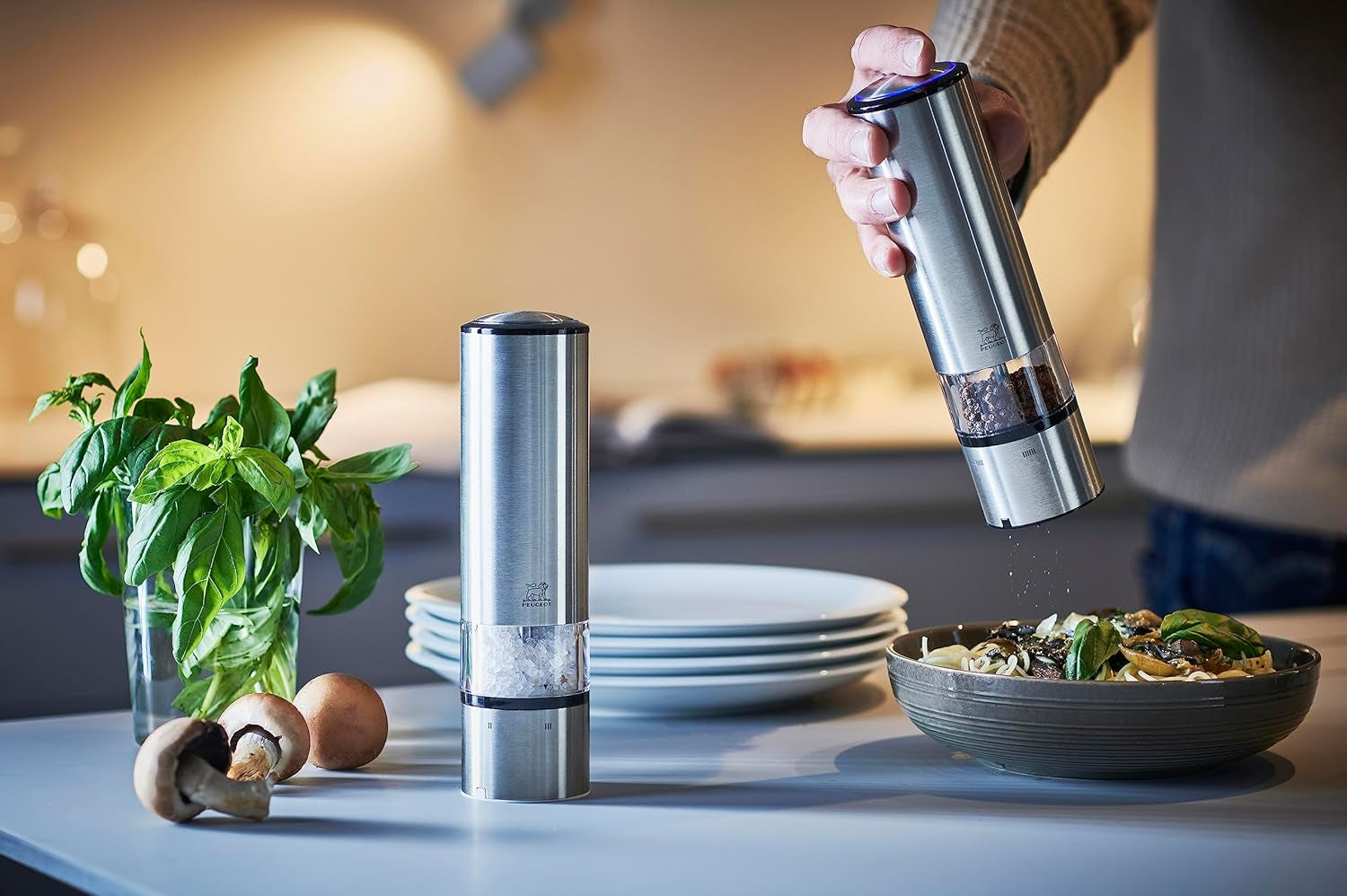 PEUGEOT Elis Sense elektrische peper-/zoutmolenset, hoogte: 20 cm, roestvrij staal, zilver Grinders en Grinders Naty Shop