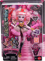 Monster High Scary Sweet Birthday Cupido Asteria-pop in roze en rode feestjurk met thema-accessoires zoals uitnodiging, ballon, cadeau en meer, JBG77