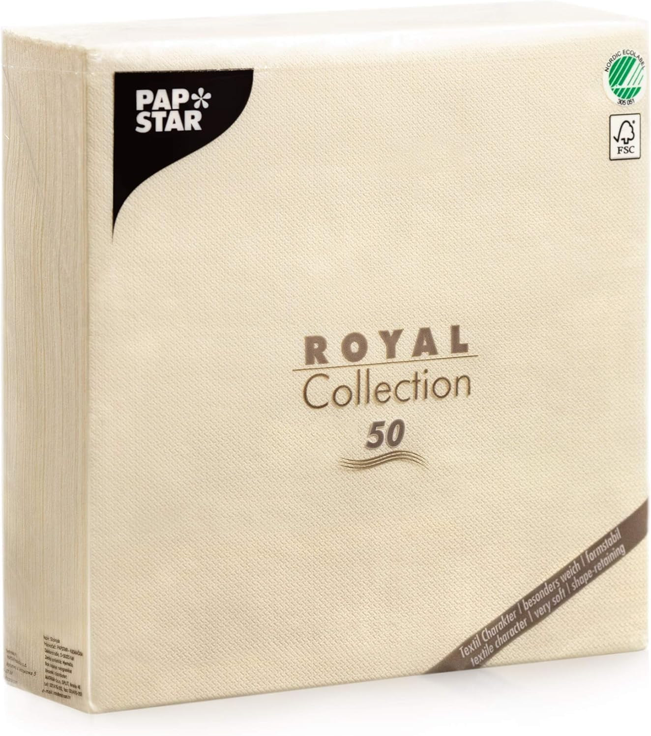 Papstar Servetten, Champagne Royal Collection 1/4-voudige Tissue Servetten, Maat 40 X 40 Cm, 1 X 50-pack, Champagne / Crème