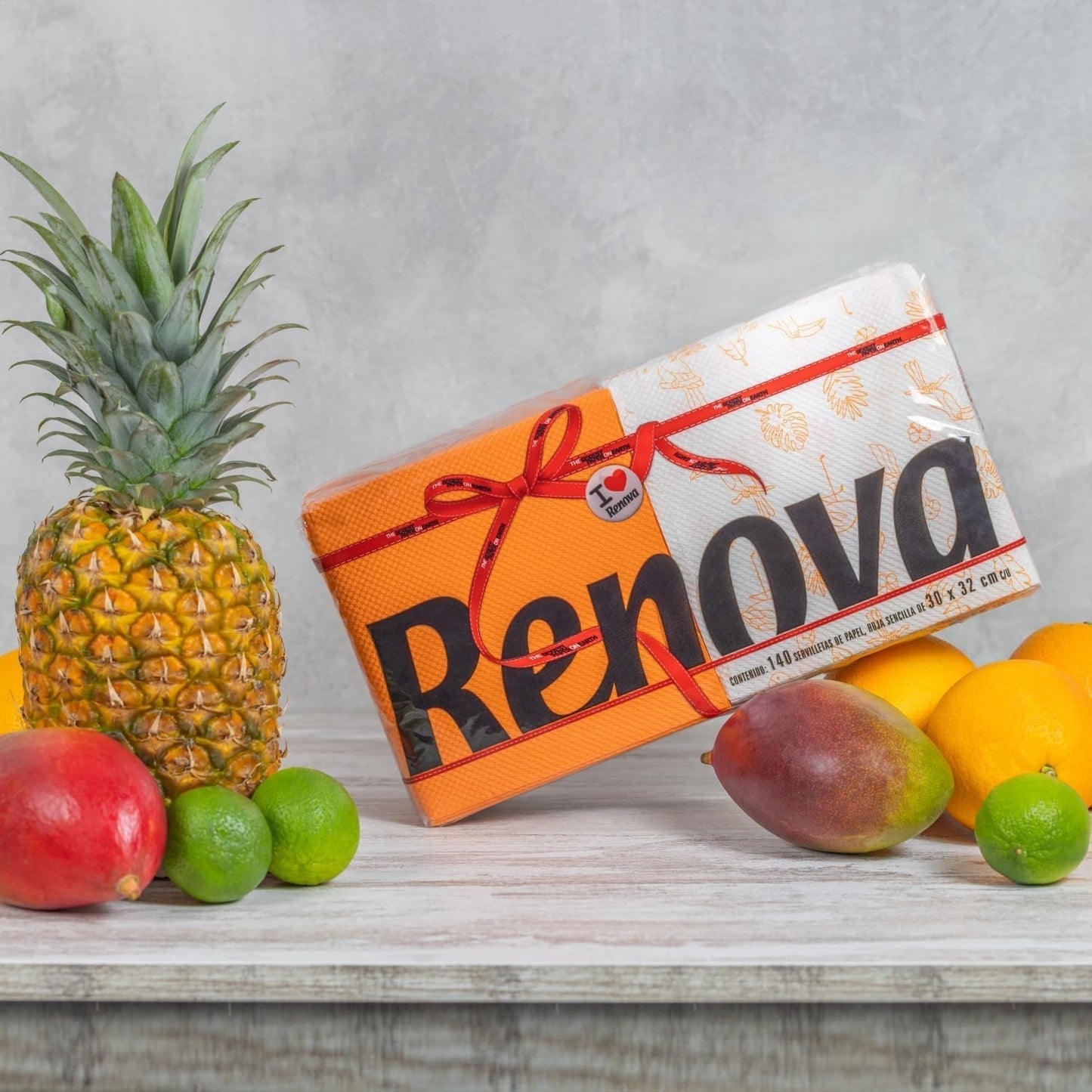 Renova Red Label papieren servetten, 140 servetten, half wit, gedecoreerd, halve kleur, standaardformaat