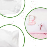 Wit en roze beddengoedset voor reiswieg, bestaande uit 1 hoeslaken, 1 bovenlaken met Aida-lint voor borduursel en 1 kussensloop, 100% katoen, Made in Italy Quilts en quilts Naty Shop