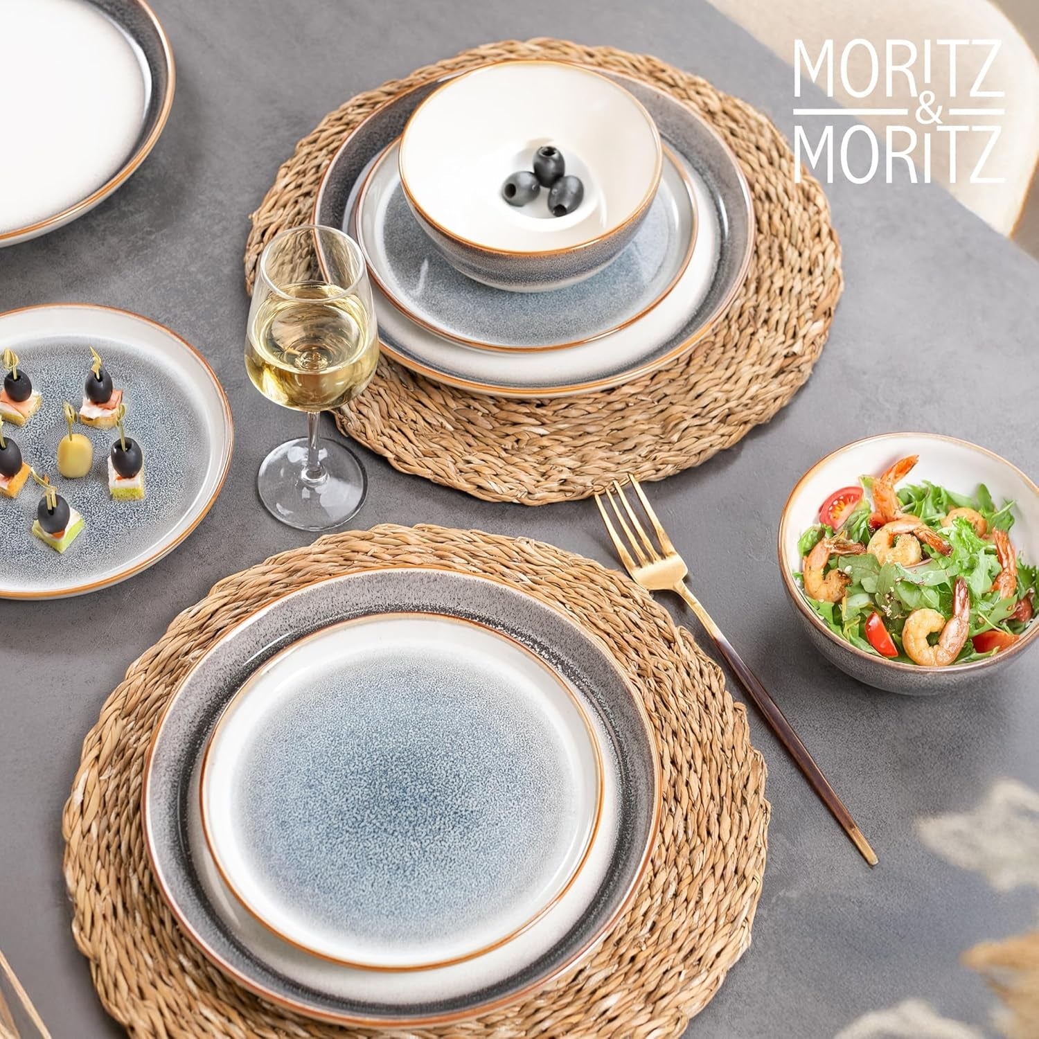 Moritz & Moritz TARENTO 24-delige serviesset voor 6 personen, grijs - Elegante hoogwaardige aardewerken bordenset - De serviesset bestaat uit 6 dinerborden, 6 dessertborden, 6 dinerborden en 6 kopjes