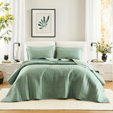 Comfort Spaces Kienna-dekbedset, luxe dubbelgestikte zomerdeken, lichtgewicht, zacht, beddengoed het hele jaar door, bijpassende kussenslopen, wit, deken voor kingsize bedden (264,2 x 228,6 cm), Naty Shop Quilts & Quilts Sage Gland oversized queensize sprei (102"X118")