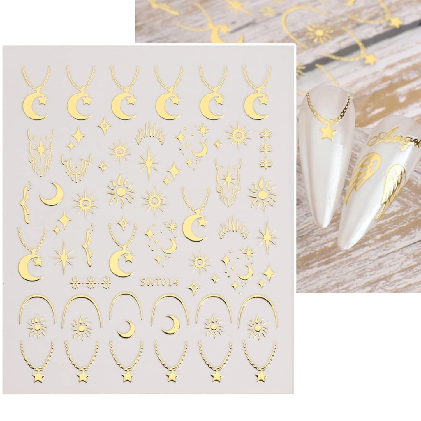 JMEOWIO Nagelsticker Mond Stern 9 Blatt Nail Art Sticker Selbstklebend Nagelaufkleber Bunter Decoratie Nageldesign Zubehör