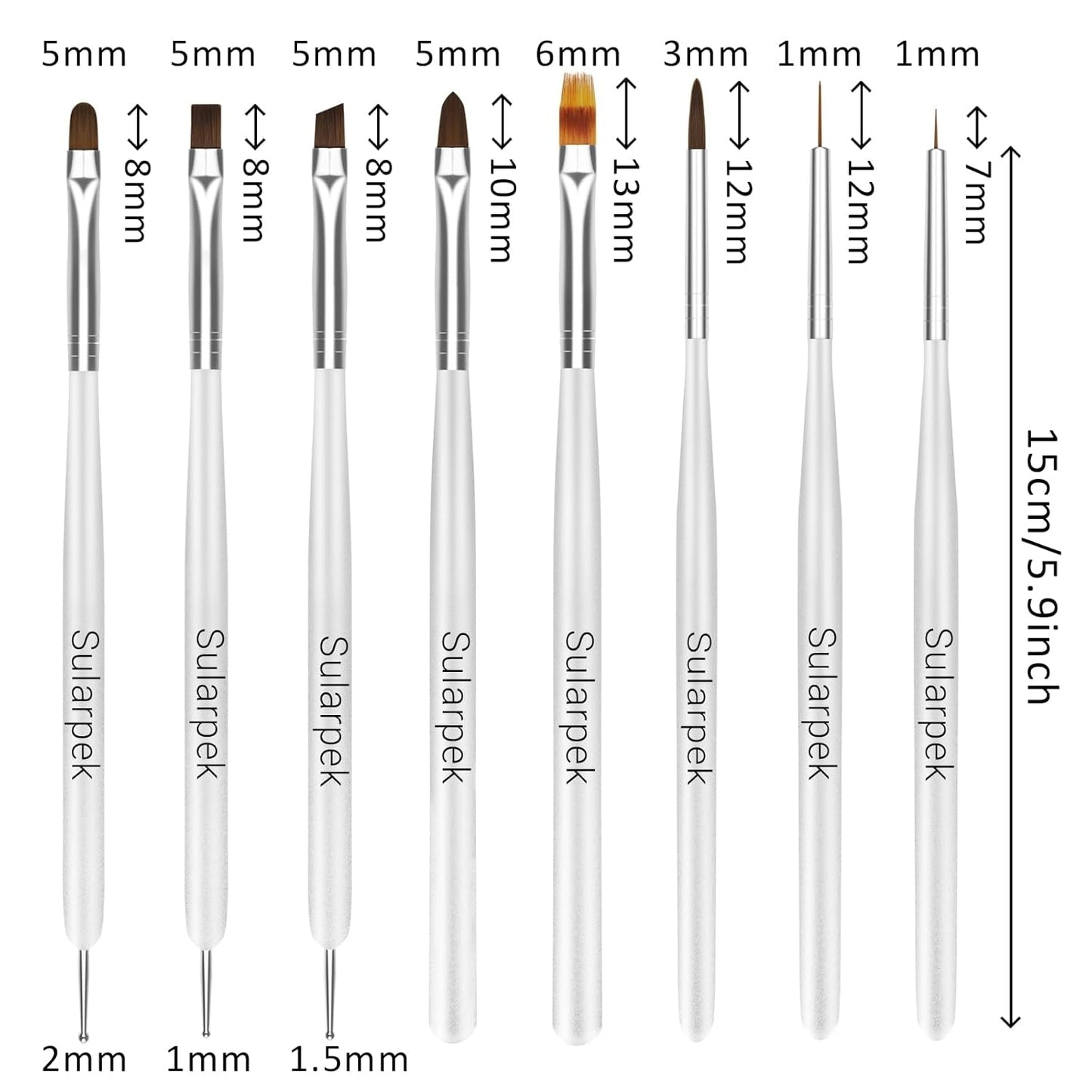 Sullarpek 8 Stück Nagel Pinsel Set, Pinsel voor Gelnägel, Nageldesign Pinsel, Nail Art Dotting Tools, Nailart Pinsel voor Gel Acryl Nägel Nailart