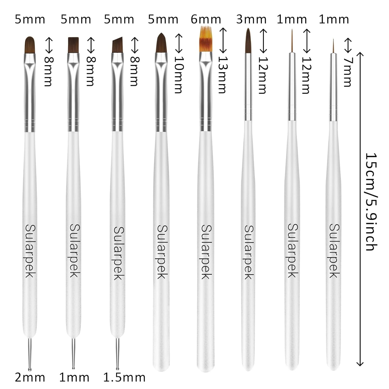 Sullarpek 8 Stück Nagel Pinsel Set, Pinsel voor Gelnägel, Nageldesign Pinsel, Nail Art Dotting Tools, Nailart Pinsel voor Gel Acryl Nägel Nailart
