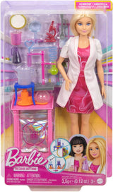 Barbie Wetenschapperspop en accessoires met modieuze blonde pop, laboratoriumtafel, microscoop, kleurveranderende kassier en petrischaaltje, JCR70 Naty Shop-poppen
