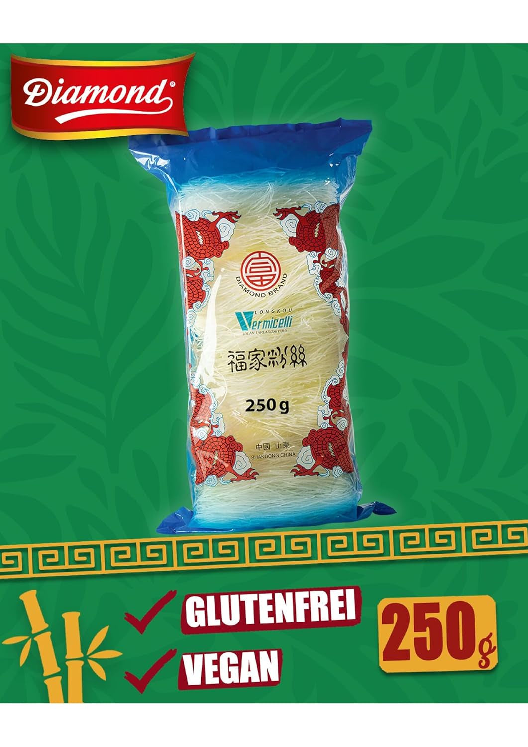 DIAMOND glasnoedels, lange glasnoedels, natuurlijk veganistisch en glutenvrij - 1 x 250 g