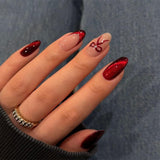Moonglow korte magnetische kunstnagels, roze amandelrood gradiënt glitter kattenoog met lijm, roze rode ombre glitter fototherapie kunstnagels voor dames en meisjes
