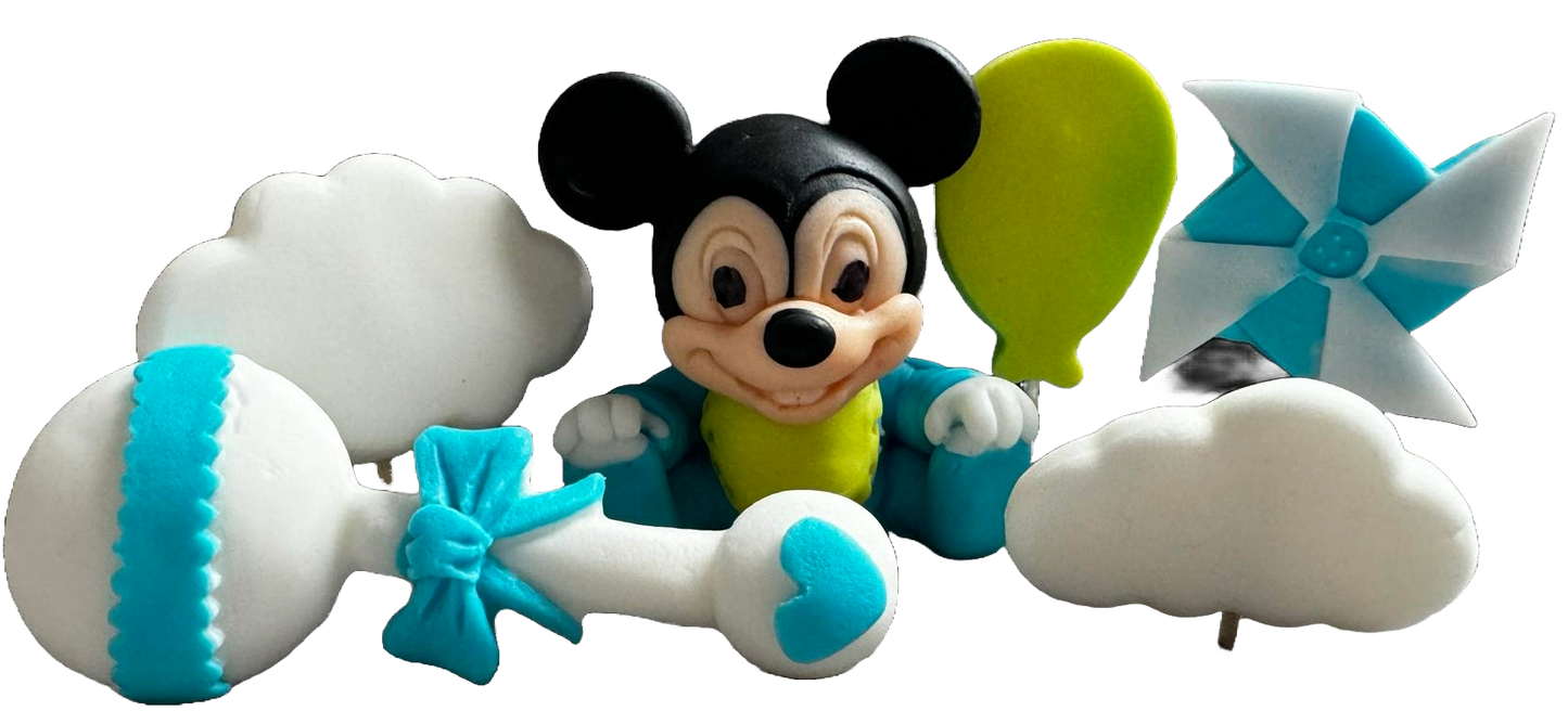 Set van 6 eetbare suikerdecoraties, Mickey Mouse Sugar Paste Decorations Naty Shop