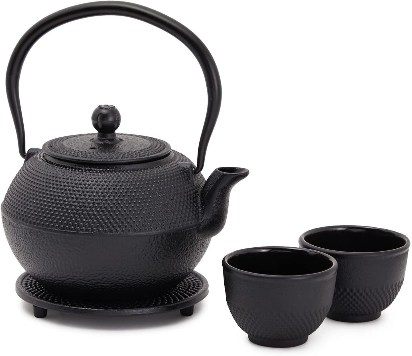 Juvale Japans theeservies met gietijzeren theepot (1200 ml), schotel en 2 kopjes, theeservies in Tetsubin-stijl, zwart