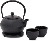Juvale Japans theeservies met gietijzeren theepot (1200 ml), schotel en 2 kopjes, theeservies in Tetsubin-stijl, zwart