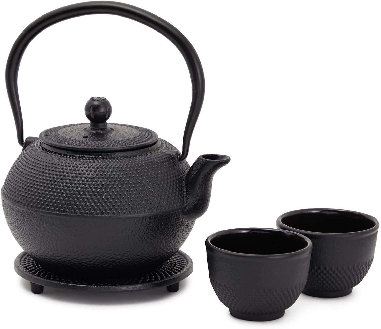 Juvale Japans theeservies met gietijzeren theepot (1200 ml), schotel en 2 kopjes, theeservies in Tetsubin-stijl, zwart