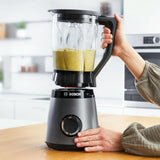 Bosch Standmixer Vitapower Serie 4 MMB6172SN, Verbesserte Versie, 10 Jahre Motorgarantie, Edelstahl-Klingen, 1,5L Glasbehälter, Spülmaschinenfeste Teile, 30.000 U/Min, 1200 W, Silver Kitchen Naty Shop