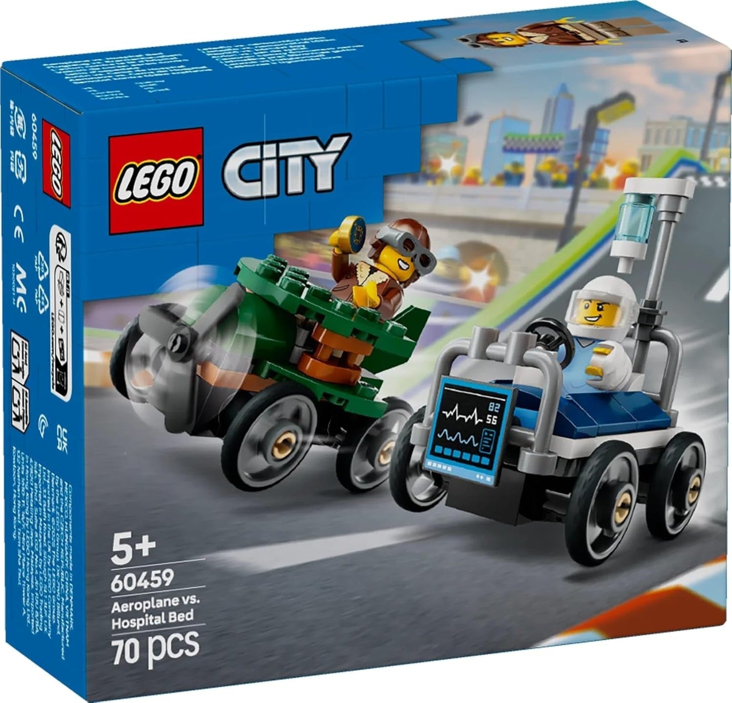 LEGO City Vliegtuig Vs. Ziekenhuisbed Raceautoset - Zeepkist speelgoed voor jongens en meisjes vanaf 5 jaar - Bouwset met 2 minifiguren - Verjaardags- en feestdagencadeau 60459 Bouwsets Besuche den LEGO-Store