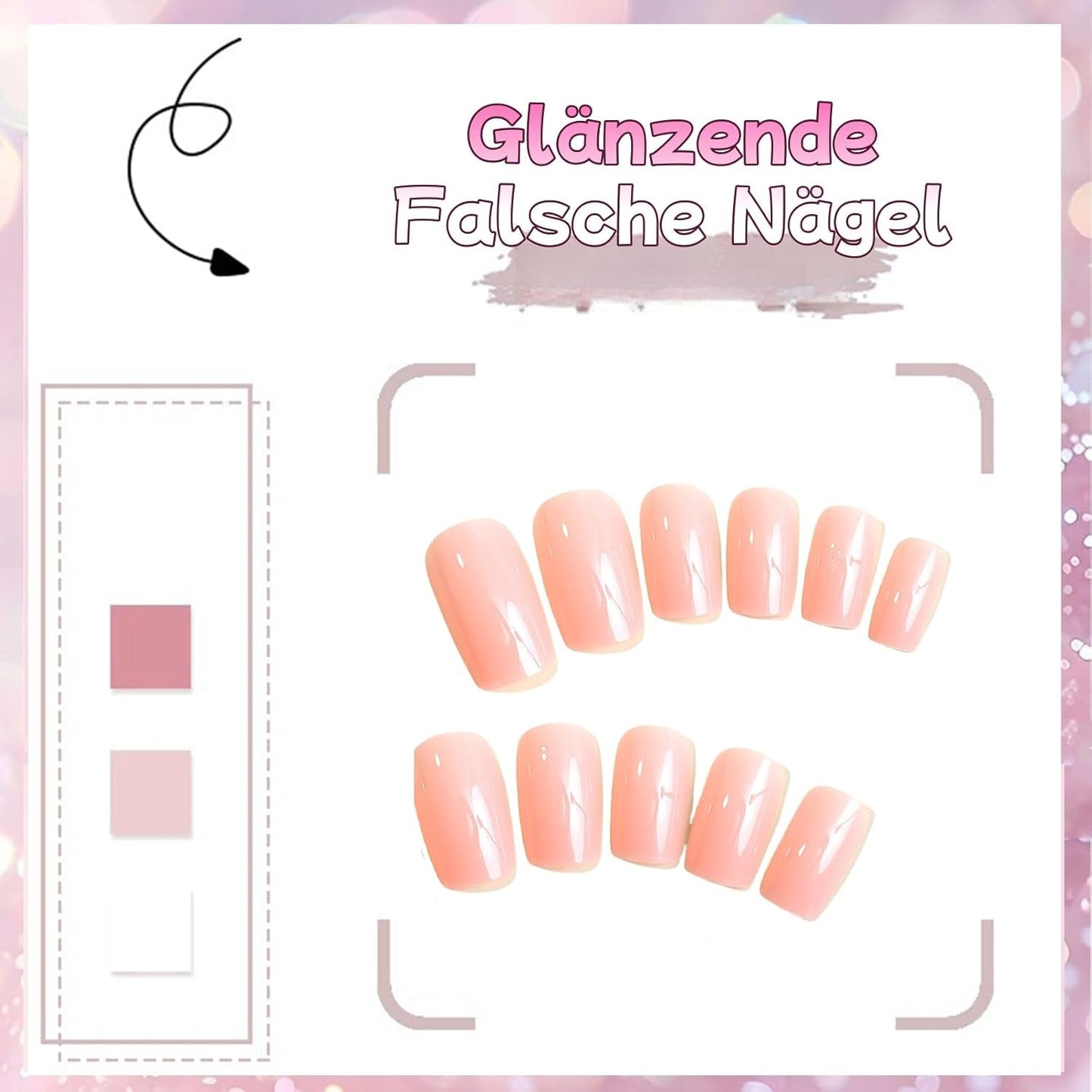 24 stuks roze effen kleur nepnagels zelfklevende neutrale nepnagels medium vierkant zachte gel voor vrouwen diy volledige dekking glitter nepnagels