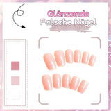 24 stuks roze effen kleur nepnagels zelfklevende neutrale nepnagels medium vierkant zachte gel voor vrouwen diy volledige dekking glitter nepnagels