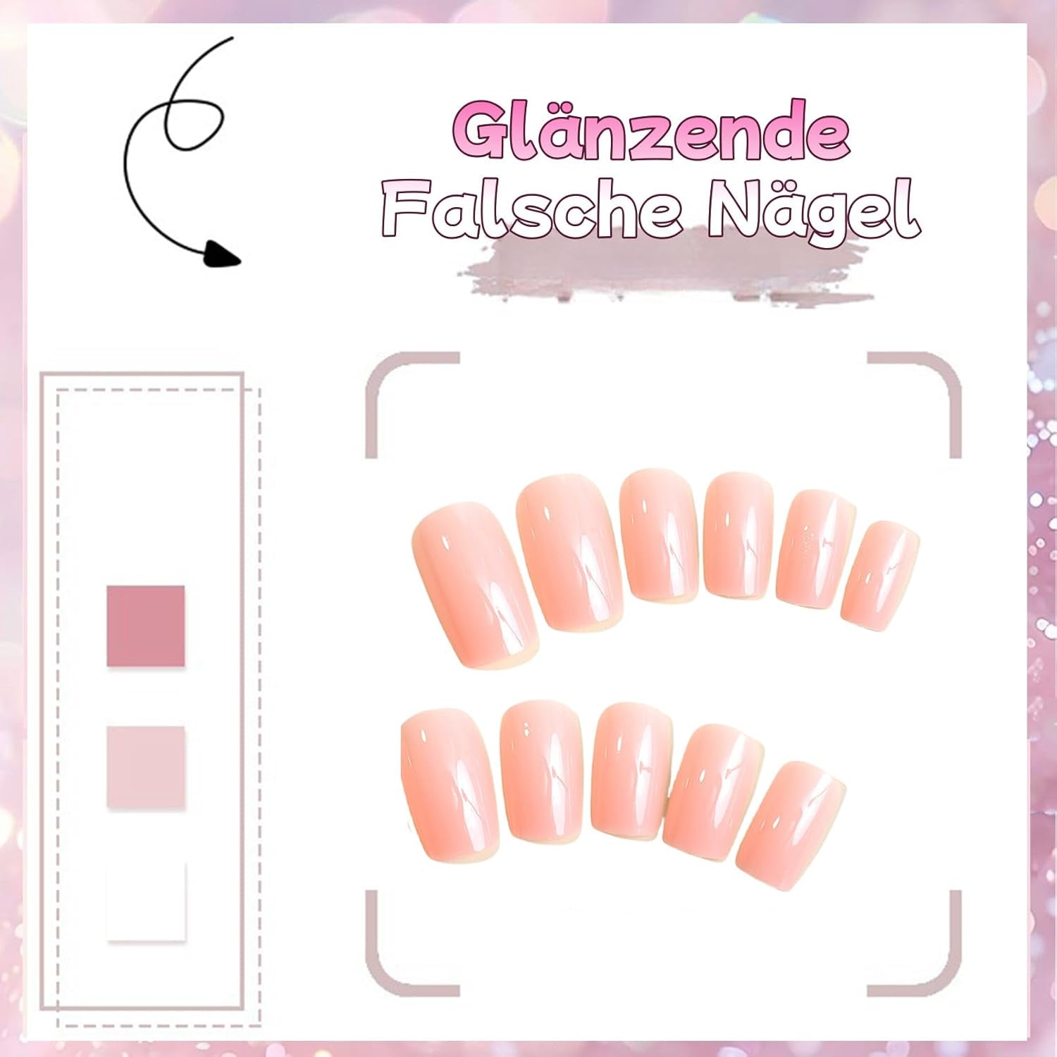 24 stuks roze effen kleur nepnagels zelfklevende neutrale nepnagels medium vierkant zachte gel voor vrouwen diy volledige dekking glitter nepnagels