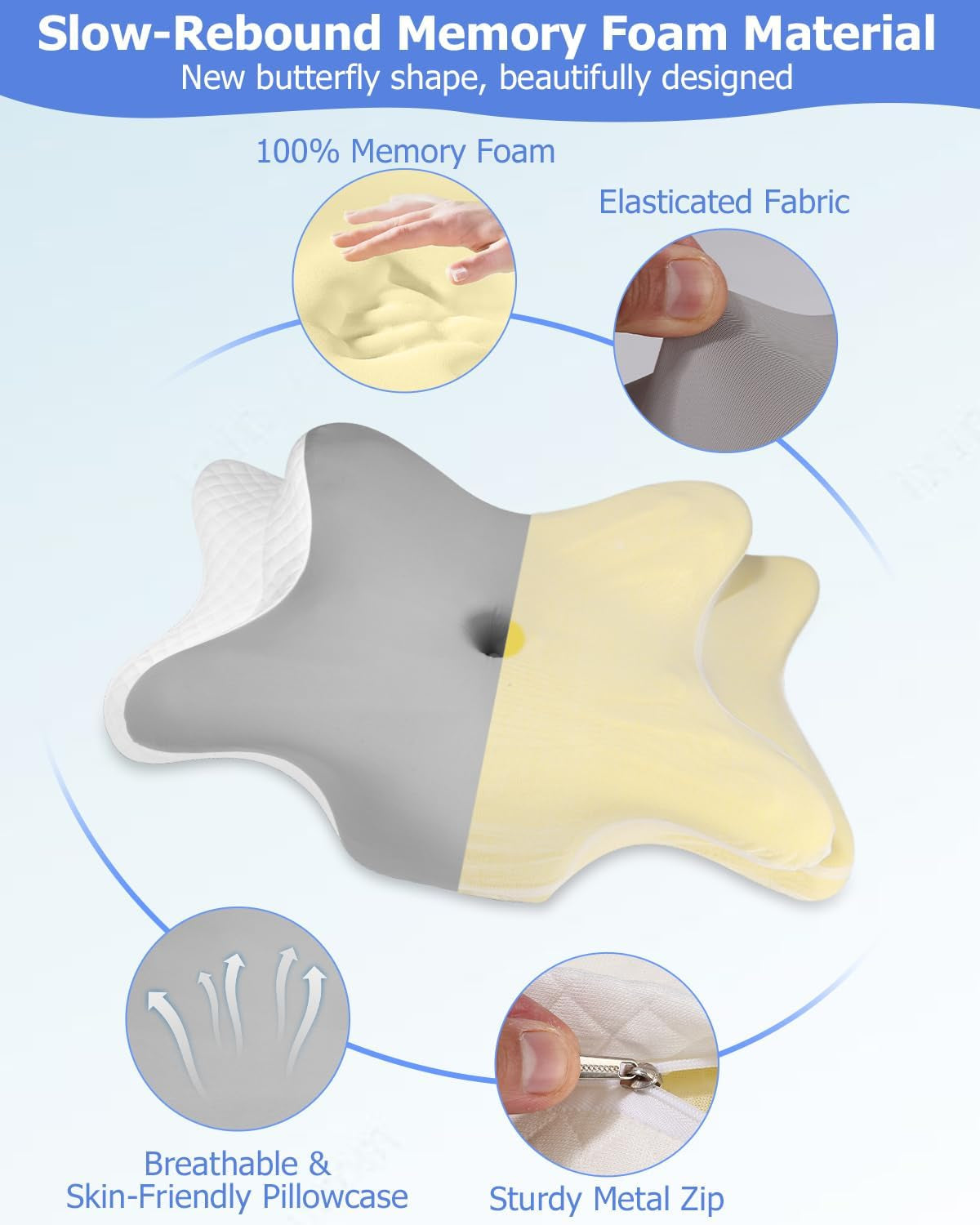 Orthopedisch kussen, zijsteunkussen, neksteunkussen, nekpijnkussen, traagschuimkussen, ergonomisch kussen, voor zijdelingse rug- en buikondersteuning - Vlindervorm Cervicale orthopedische kussens Naty Shop