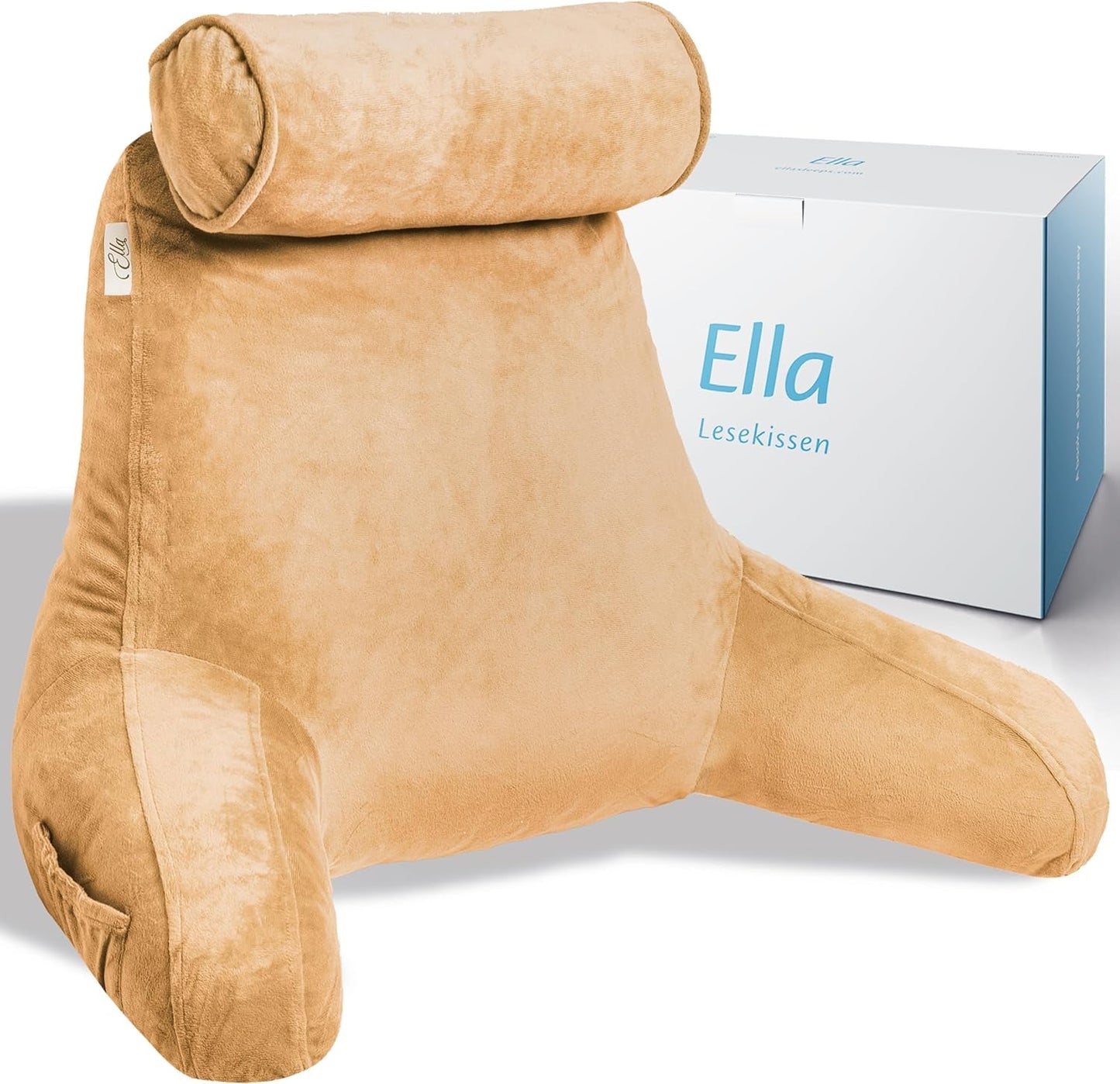 Ella Leeskussen voor bed en bank met afneembare nekrol - Rugkussen voor bed - Memory Foam Leeskussen met armleuningen, Ideaal om te lezen, TV te kijken, te ontspannen of als rugsteun - Grijs