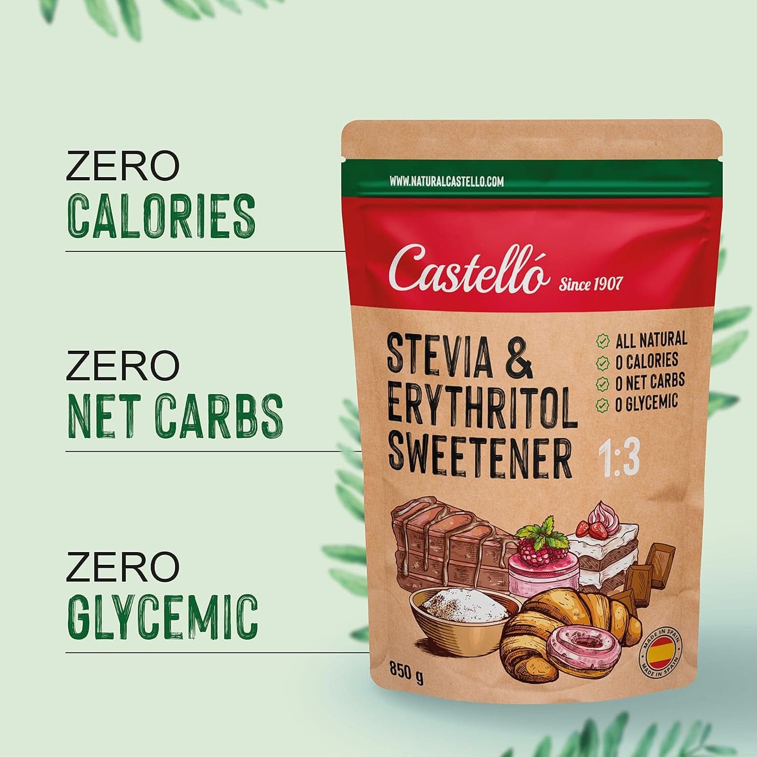 Stevia + Erythritol 1:3 Zoetstof, 1G = 3G Suiker, 850 gram Zoetstoffen Naty Shop